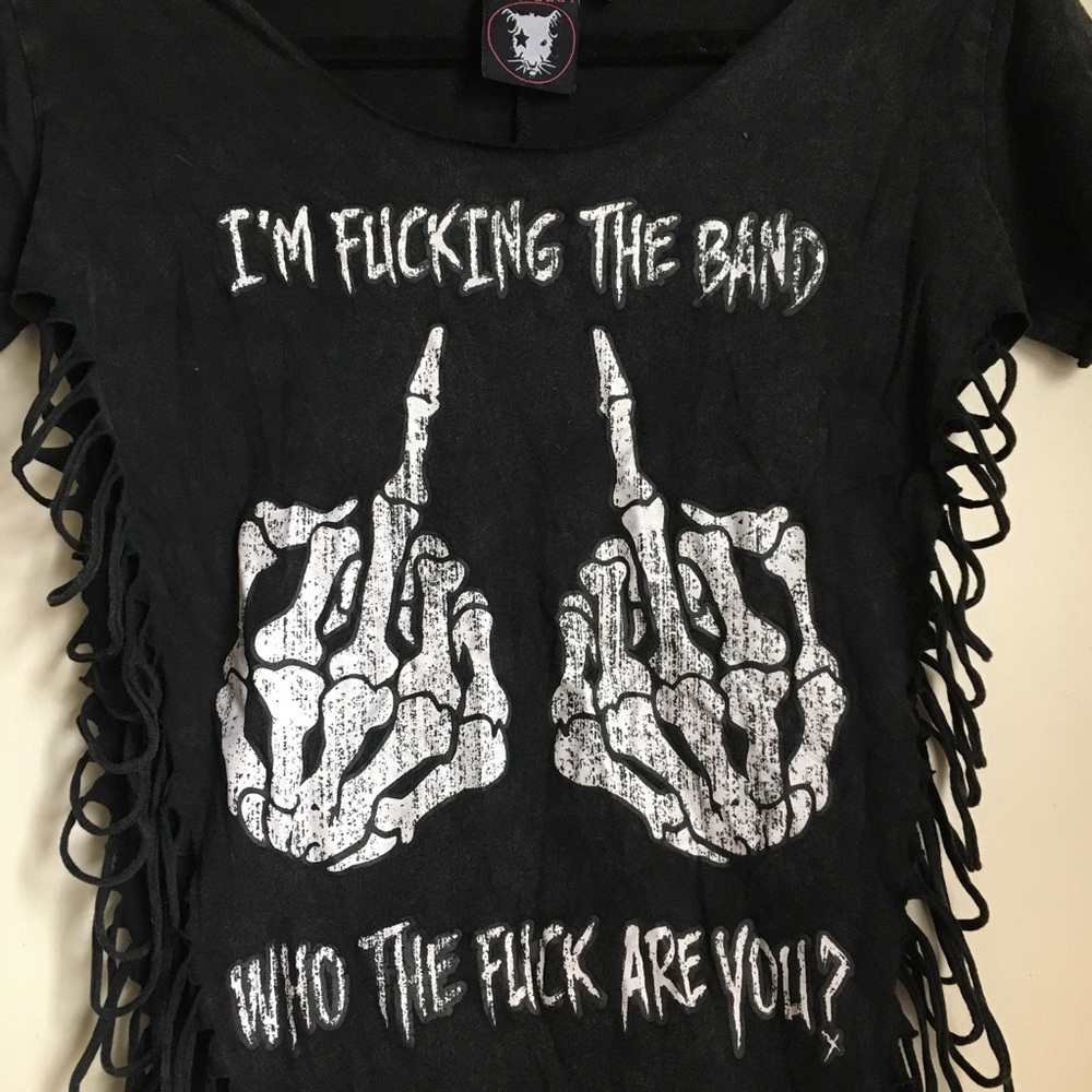 CONCERT BAND TEE SHIRT FRINGE Rat Baby Band punk shirt concert thrashed cutout